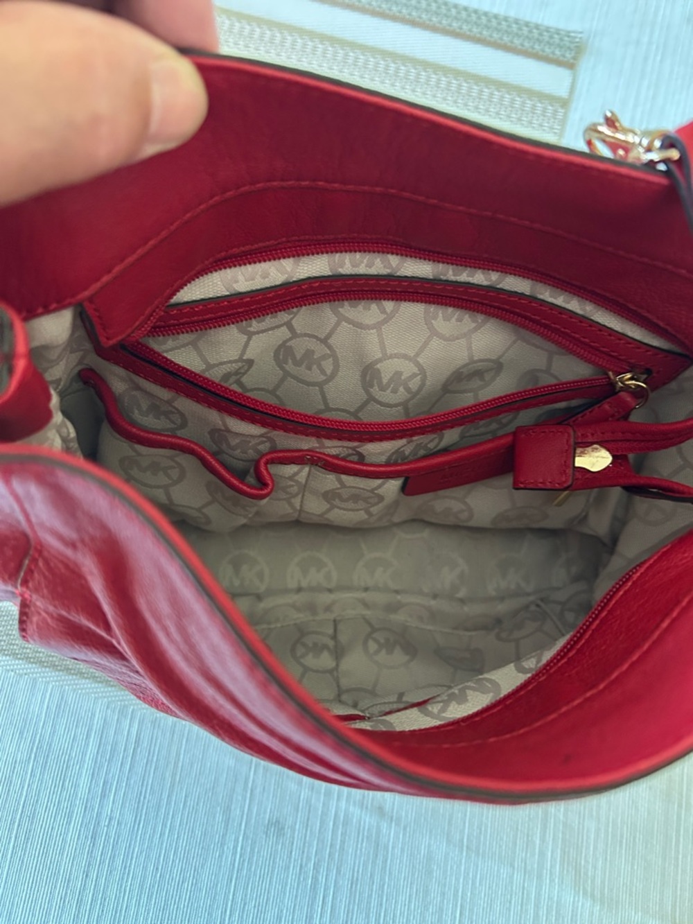 Michael Kors Braided-Handle Red Leather Shoulder Bag with Gold Hardware - Picture 7 of 9